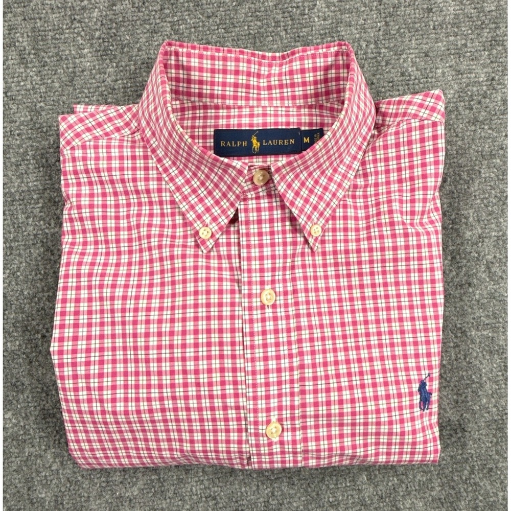 Polo Ralph Lauren Mens Medium Pink Gingham Plaid Button Down Shirt Long Sleeve
